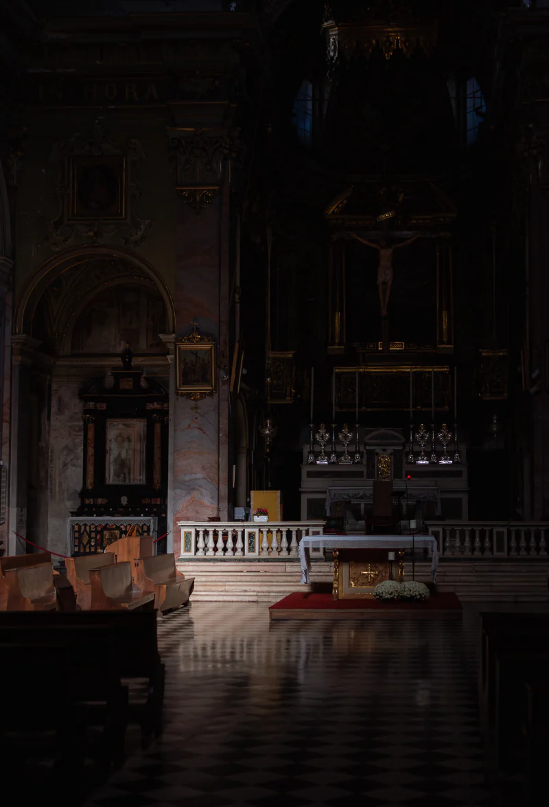 Dim interior of a baroque church